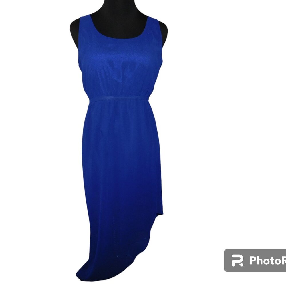 Silence + Noise Sheer Chiffon Tank Dress With Asymmetric Hem In Blue Size Large